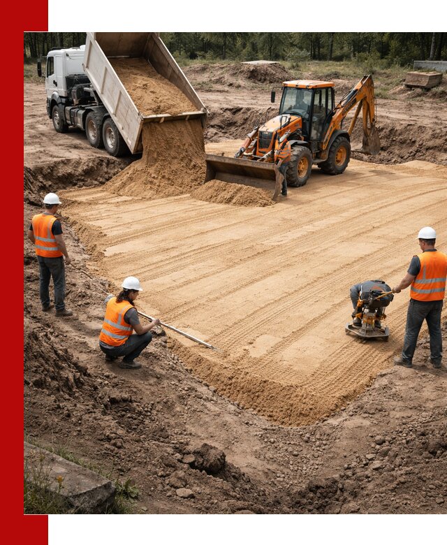 Устройство песчаной подушки для фундаментов и дорог в Учалах